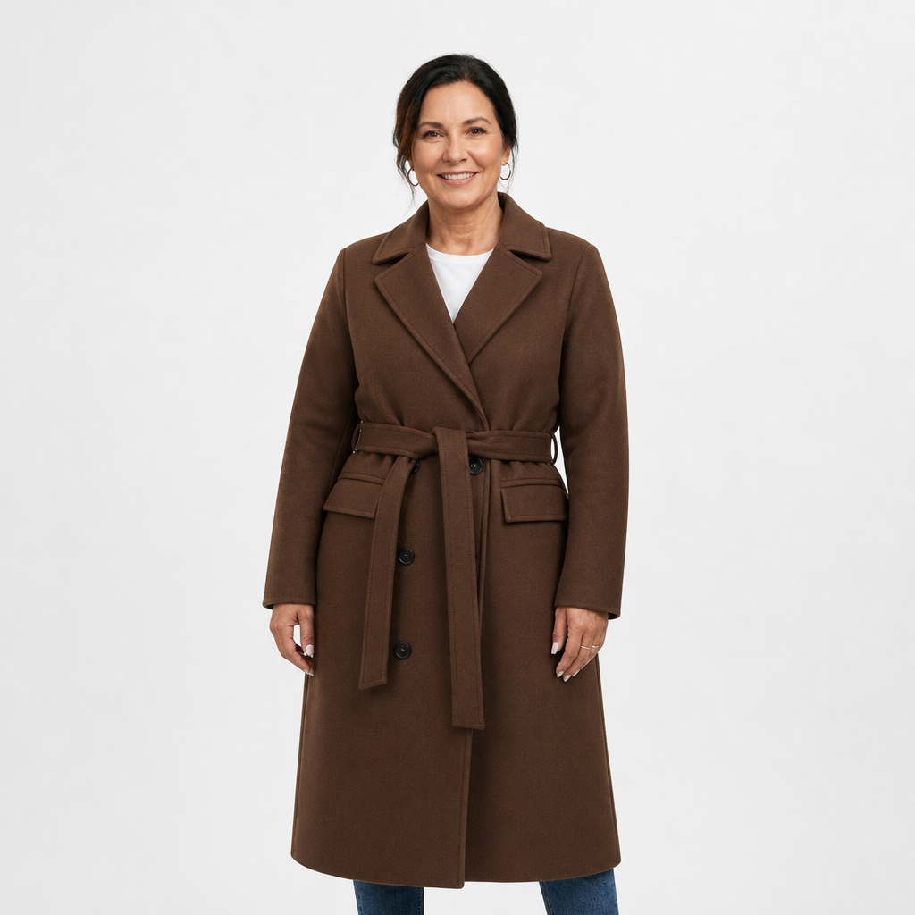Women's Elegant Double-Breasted Long Trench Coat - Brown