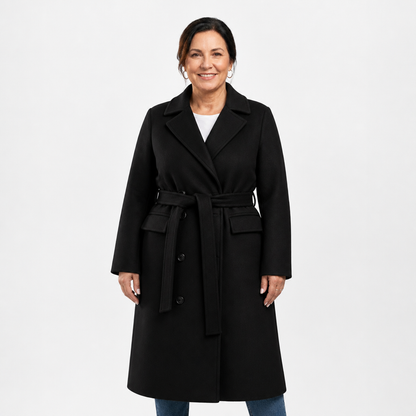 Women's Elegant Double-Breasted Long Trench Coat - Black