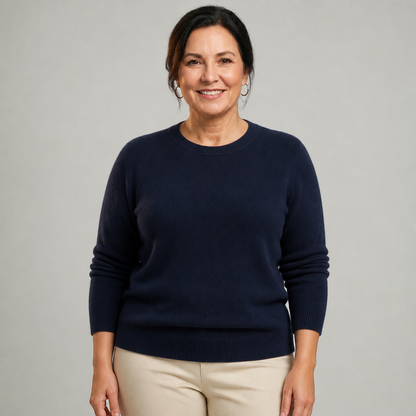 Women's Classic Crewneck Cashmere Sweater - Navy Blue