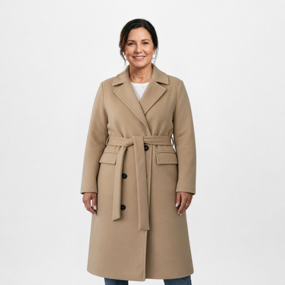 Women's Elegant Double-Breasted Long Trench Coat - Khaki