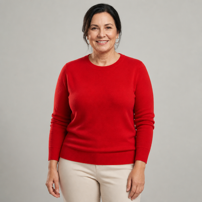 Women's Classic Crewneck Cashmere Sweater - Bright Red