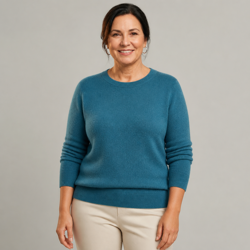 Women's Classic Crewneck Cashmere Sweater - Teal Blue