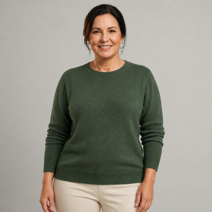 Women's Classic Crewneck Cashmere Sweater - Forest Green
