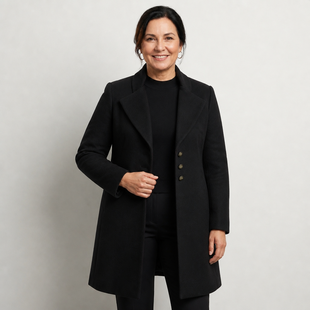 Women's Longline Tailored Wool-Blend Winter Coat - Black