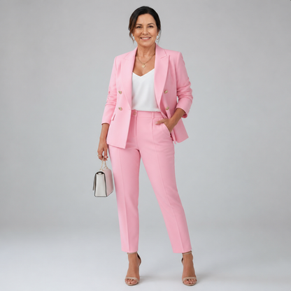 Women's Elegant Tailored Pant Suit Set - Pink
