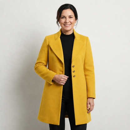 Women's Longline Tailored Wool-Blend Winter Coat - Yellow