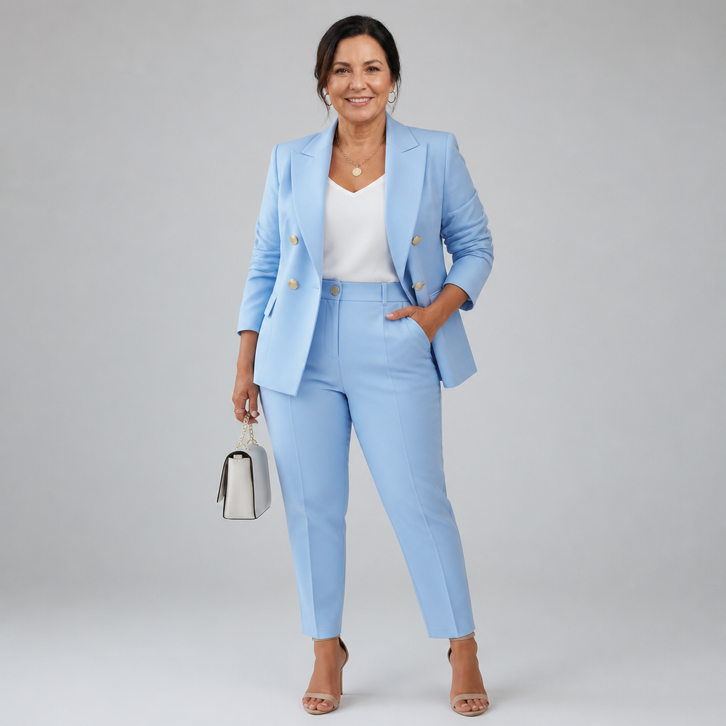 Women's Elegant Tailored Pant Suit Set - Blue
