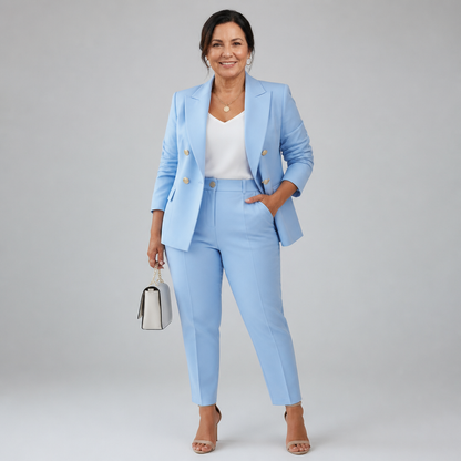 Women's Elegant Tailored Pant Suit Set - Blue