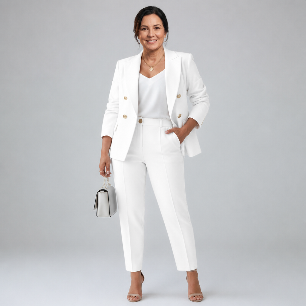 Women's Elegant Tailored Pant Suit Set - White