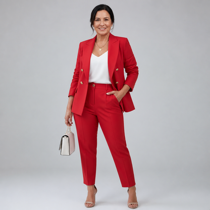 Women's Elegant Tailored Pant Suit Set - Red