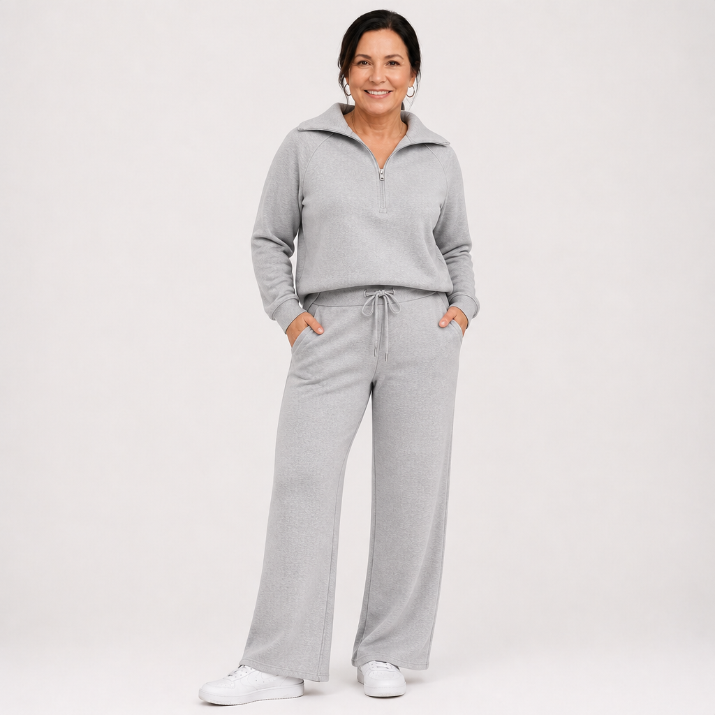Women's Relaxed Zip-Up Wide Leg Lounge Set - Grey