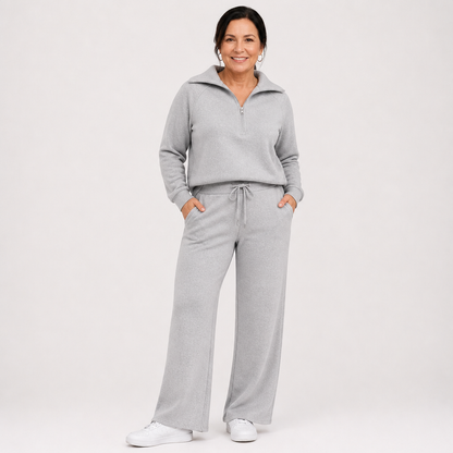 Women's Relaxed Zip-Up Wide Leg Lounge Set - Grey