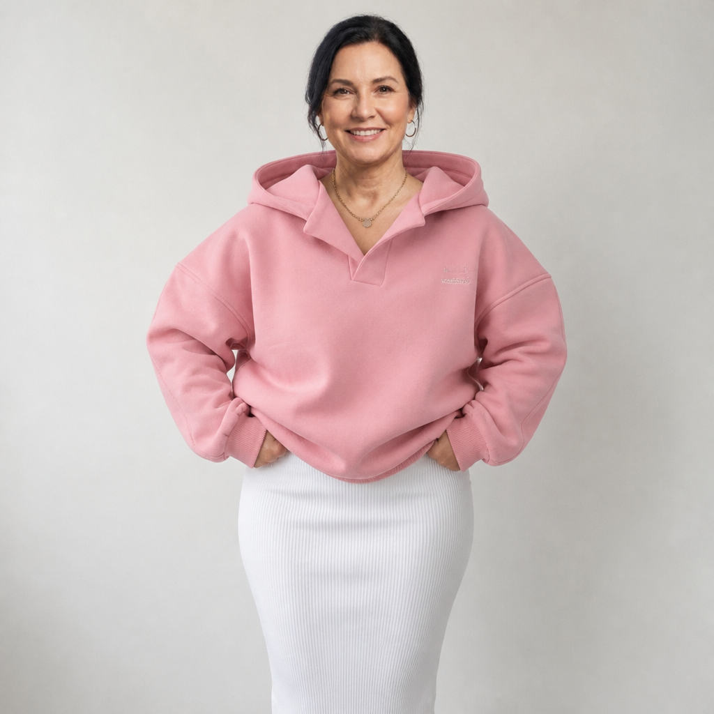 Women's Oversized Crossover Cotton Hoodie - Pink