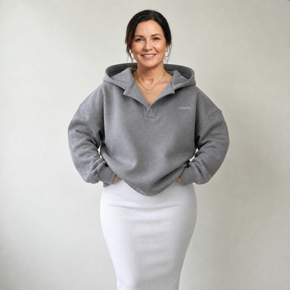 Women's Oversized Crossover Cotton Hoodie - Grey