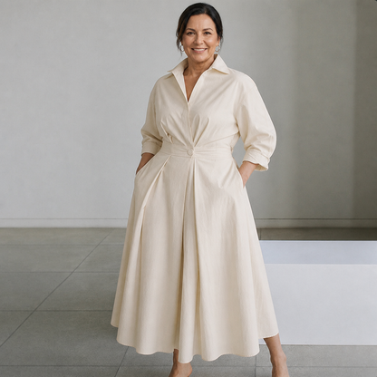 Women's Elegant Long Flowing Maxi Dress - Beige