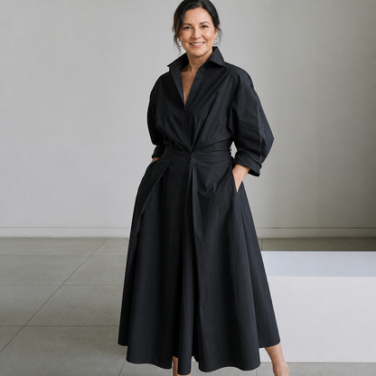 Women's Elegant Long Flowing Maxi Dress - Black