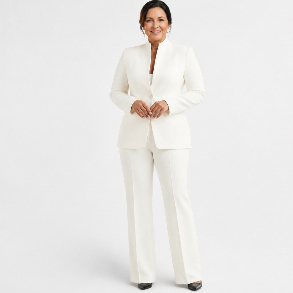 Women's Fitted Elegant Pant Suit Set - White