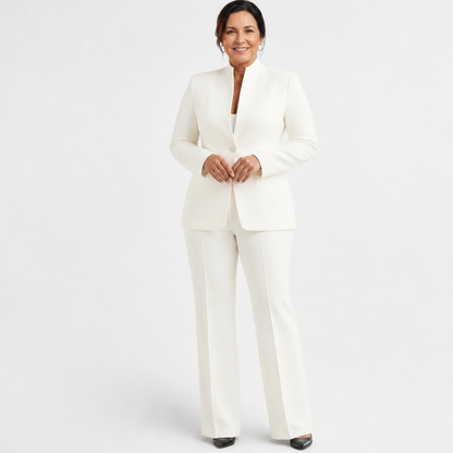 Women's Fitted Elegant Pant Suit Set - White