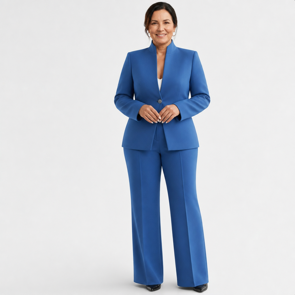 Women's Fitted Elegant Pant Suit Set - Blue