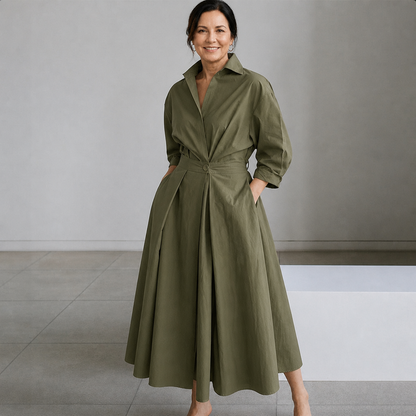Women's Elegant Long Flowing Maxi Dress - Army green
