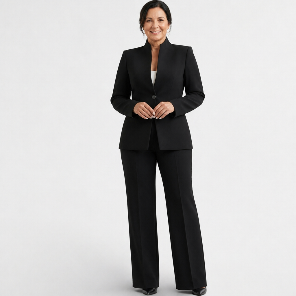 Women's Fitted Elegant Pant Suit Set - Black