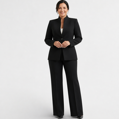 Women's Fitted Elegant Pant Suit Set - Black