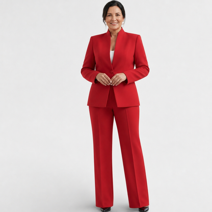 Women's Fitted Elegant Pant Suit Set - Red