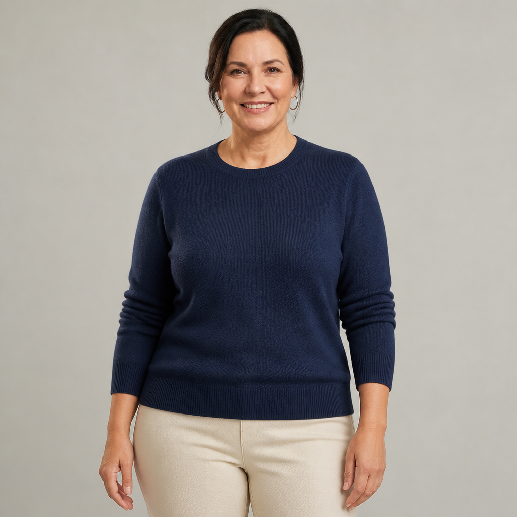 Women's Classic Crewneck Cashmere Sweater - Navy Blue