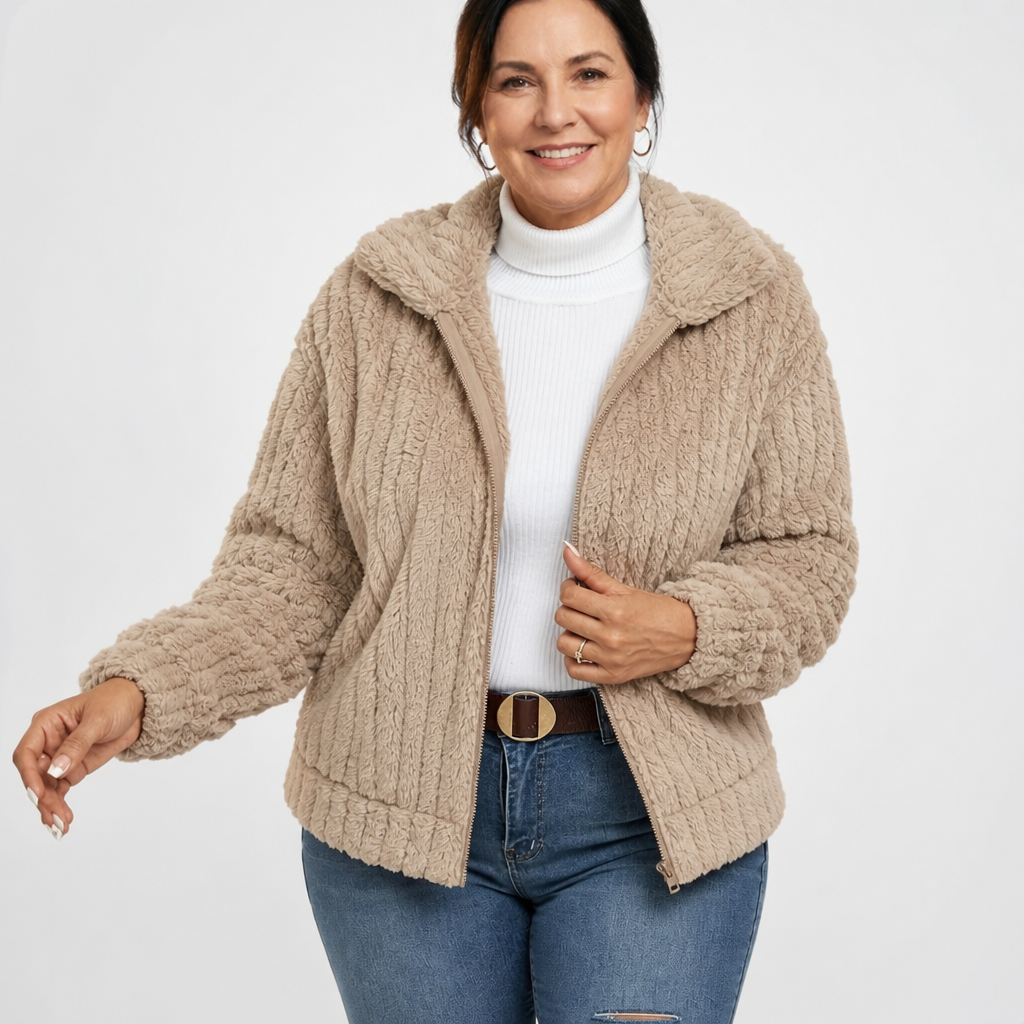 Women's Oversized Fluffy Cardigan Sweater - Beige