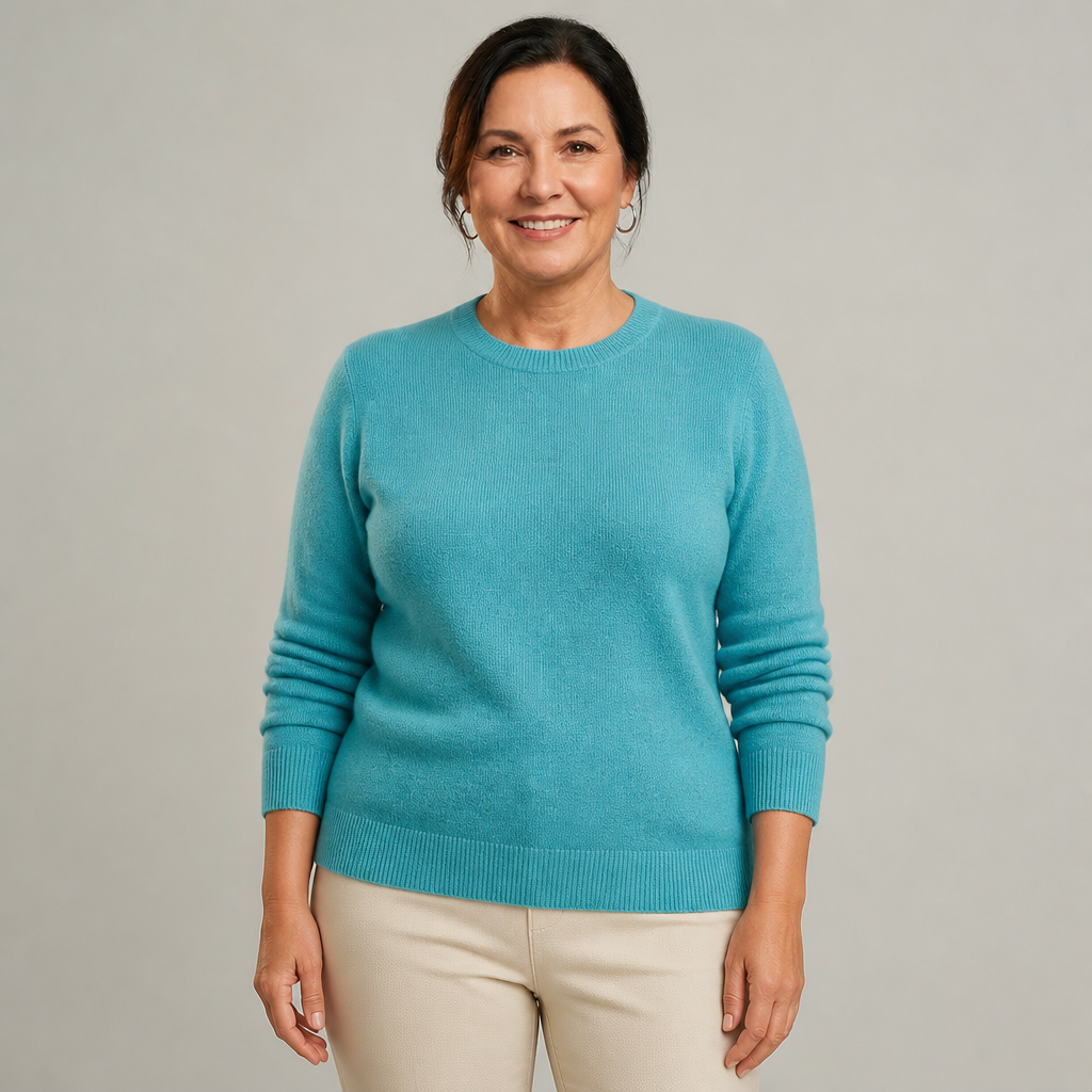 Women's Classic Crewneck Cashmere Sweater - Turquoise