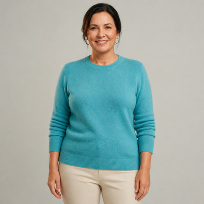 Women's Classic Crewneck Cashmere Sweater - Turquoise