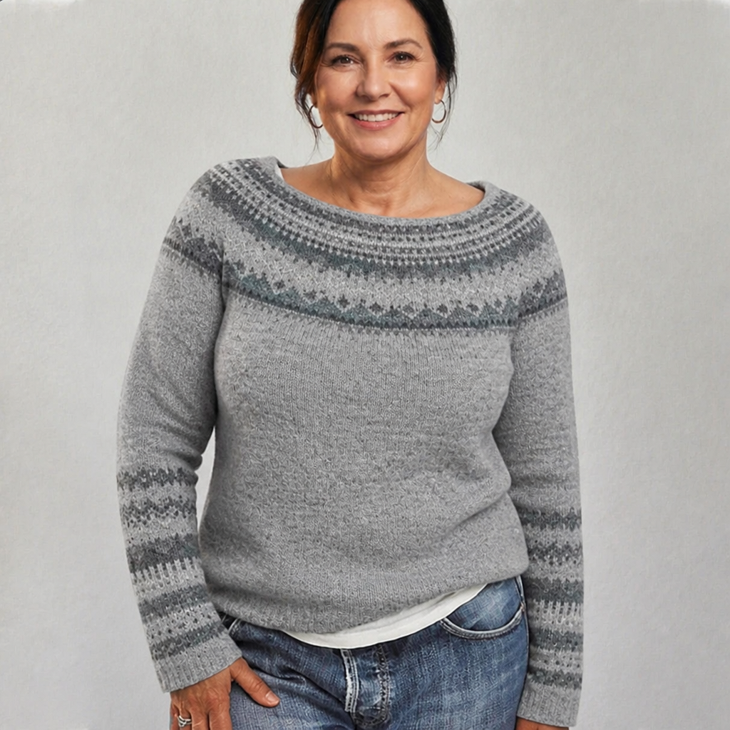 Women's Relaxed Fit Nordic Knit Sweater - Grey