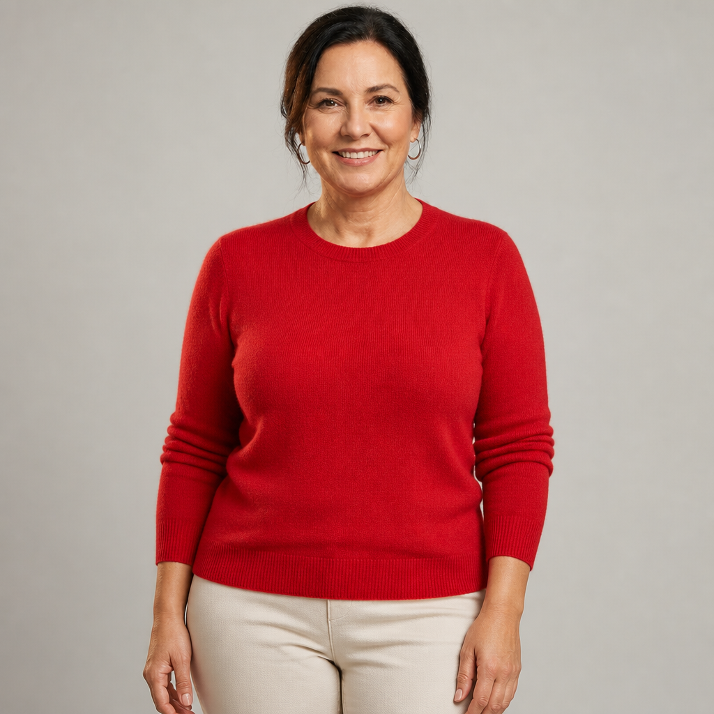 Women's Classic Crewneck Cashmere Sweater - Bright Red