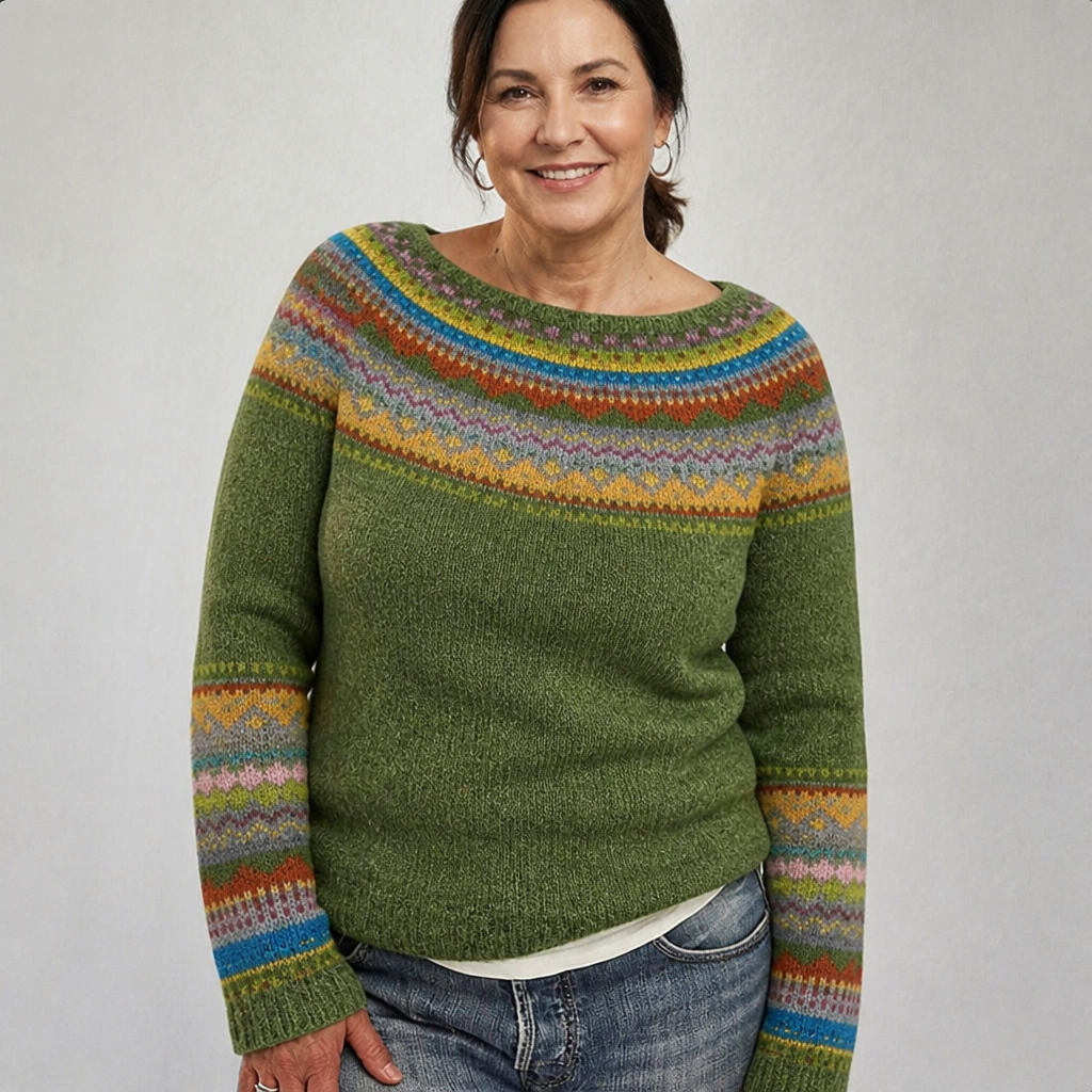 Women's Relaxed Fit Nordic Knit Sweater - Green