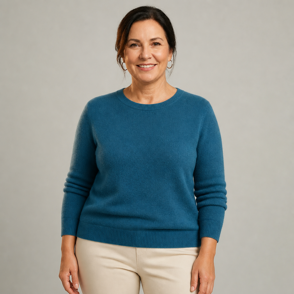Women's Classic Crewneck Cashmere Sweater - Teal Blue