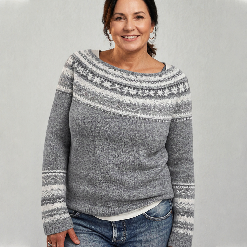Women's Relaxed Fit Nordic Knit Sweater - Grey/Stars