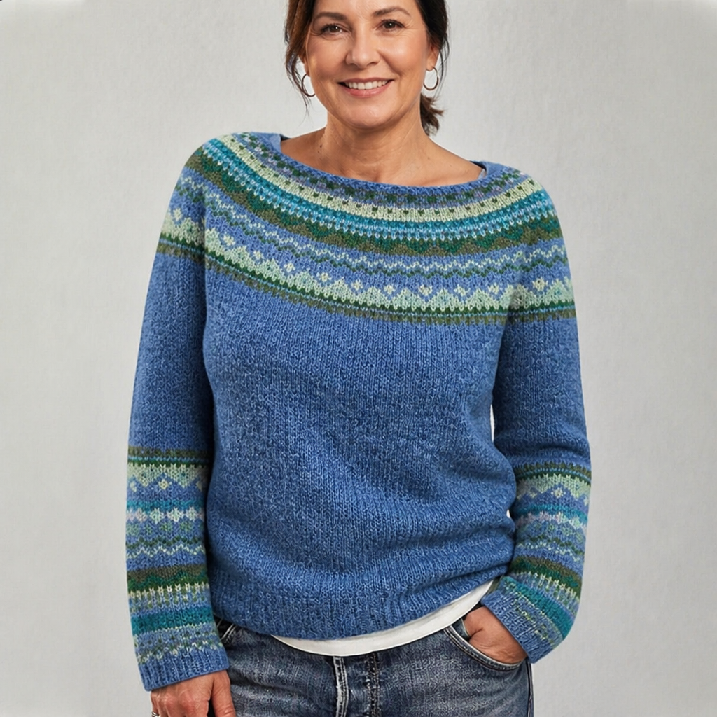 Women's Relaxed Fit Nordic Knit Sweater - Blue/Green