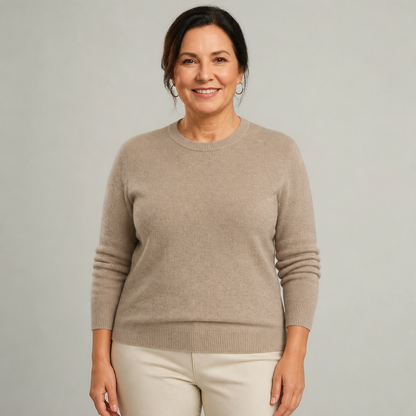 Women's Classic Crewneck Cashmere Sweater - Khaki