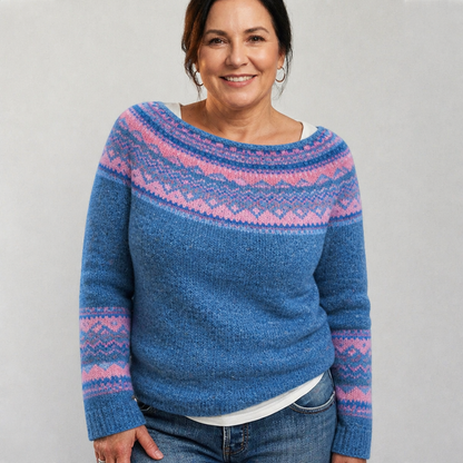 Women's Relaxed Fit Nordic Knit Sweater - Blue/Pink