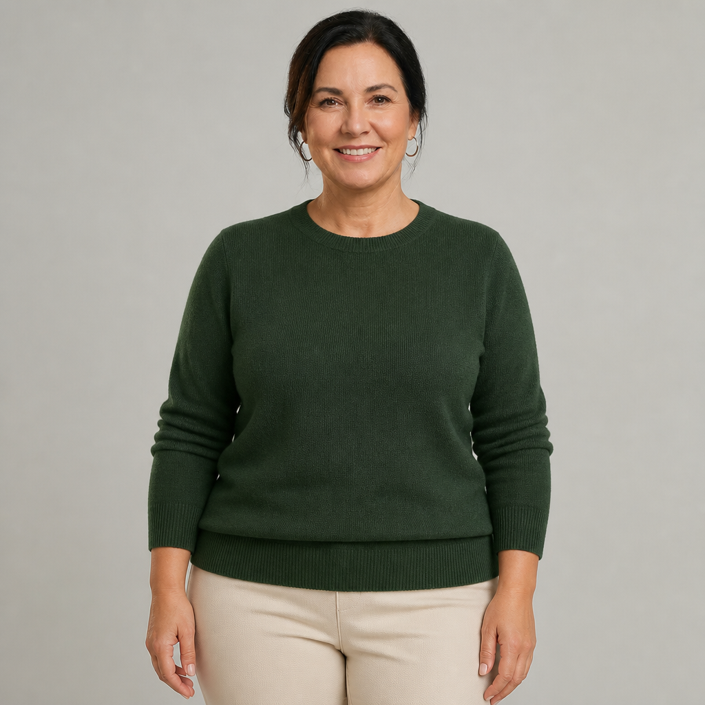 Women's Classic Crewneck Cashmere Sweater - Forest Green