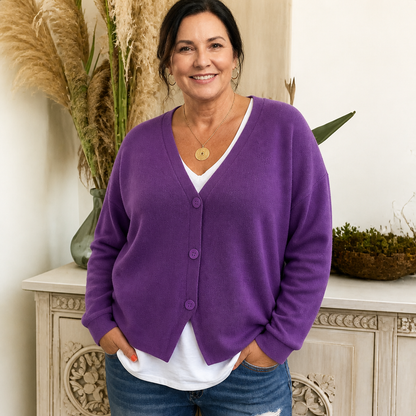 Women's Lightweight Cozy Black Cardigan Sweater - Purple