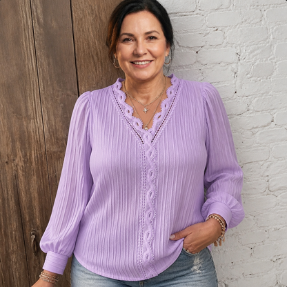 Women's Lightweight Lace Puff Sleeve Blouse - Lilac