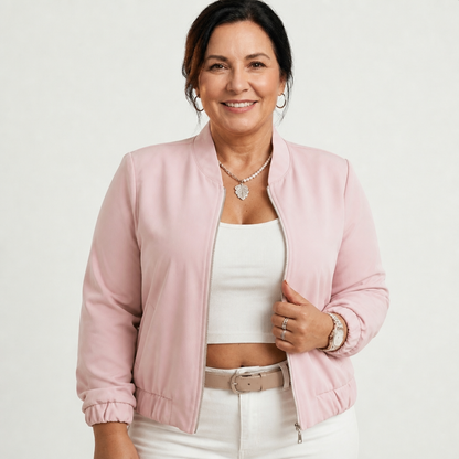 Women's Cropped Slim Fit Lightweight Bomber Jacket - Pink