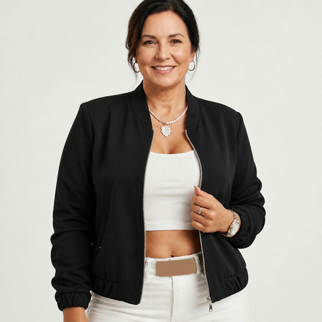 Women's Cropped Slim Fit Lightweight Bomber Jacket - Black