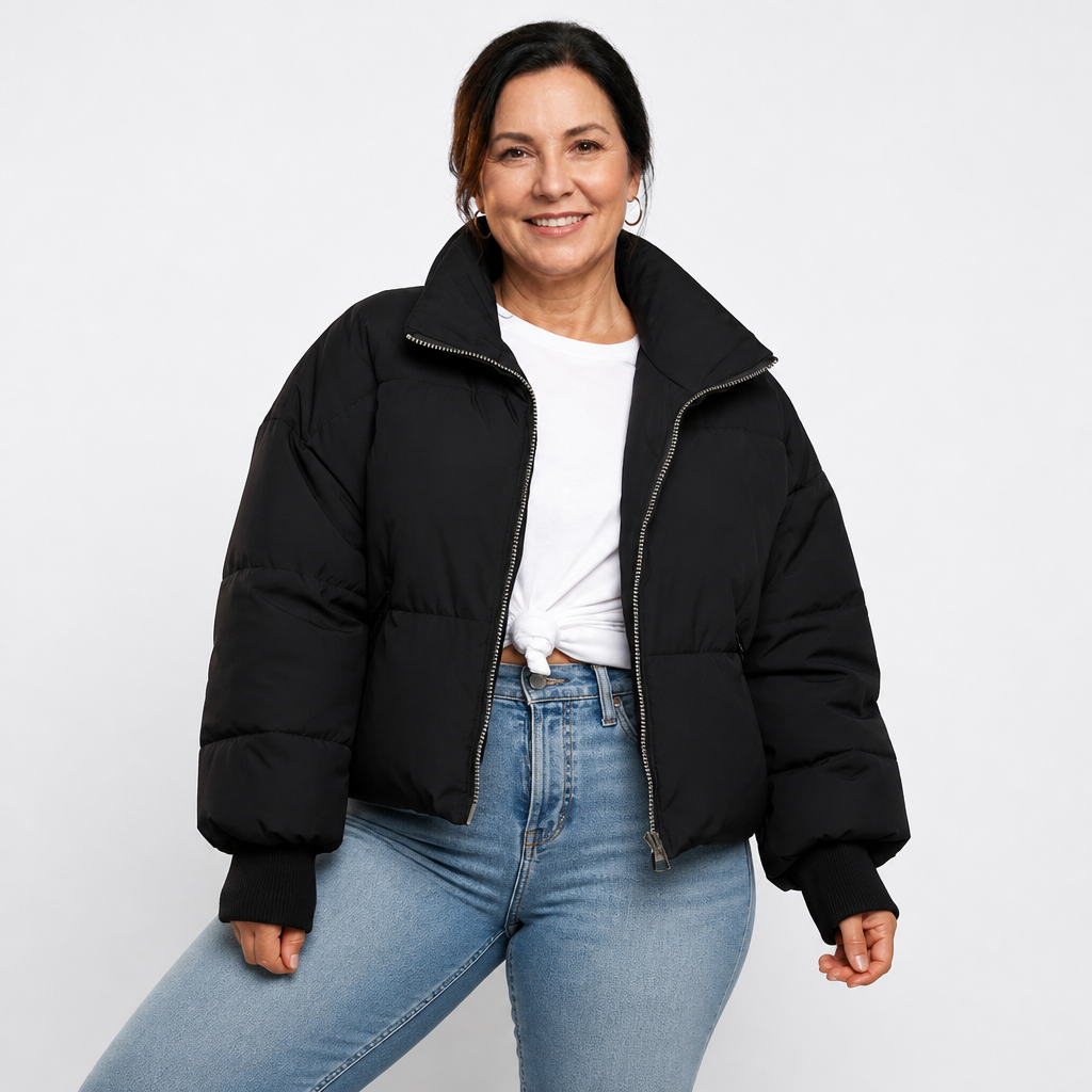 Women's Cropped Quilted Puffer Jacket - Black