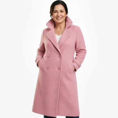 Women's Long Double-Breasted Wool Coat - Pink