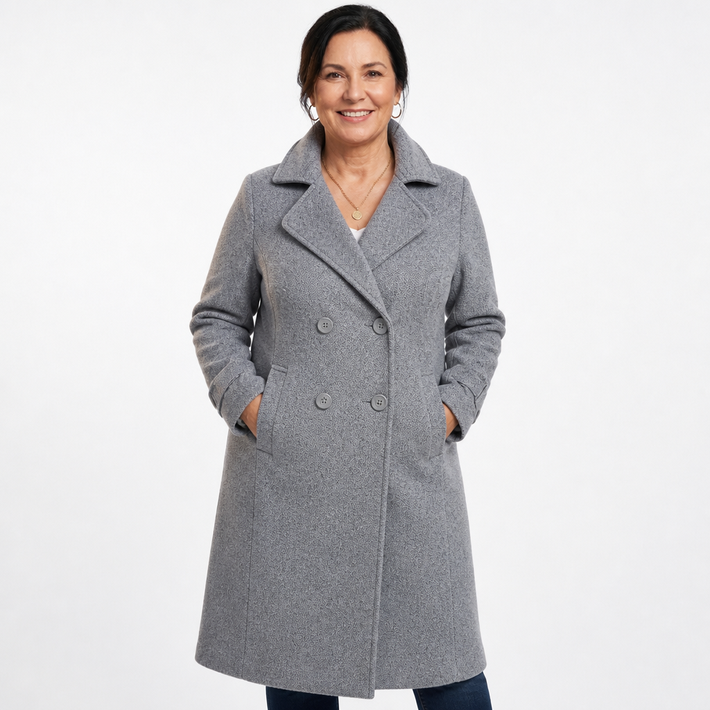 Women's Long Double-Breasted Wool Coat - Gray