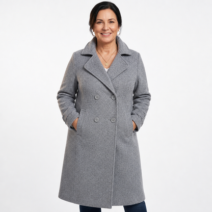 Women's Long Double-Breasted Wool Coat - Gray