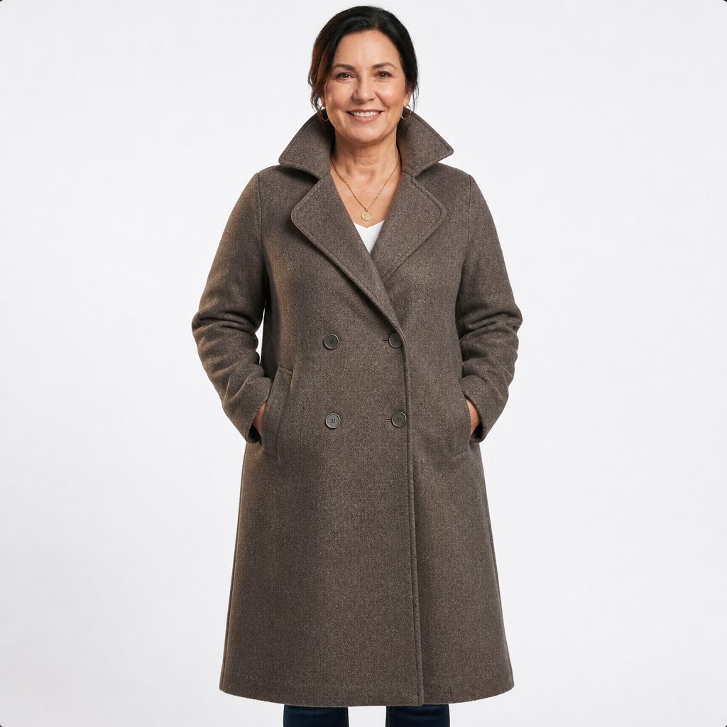 Women's Long Double-Breasted Wool Coat - Brown