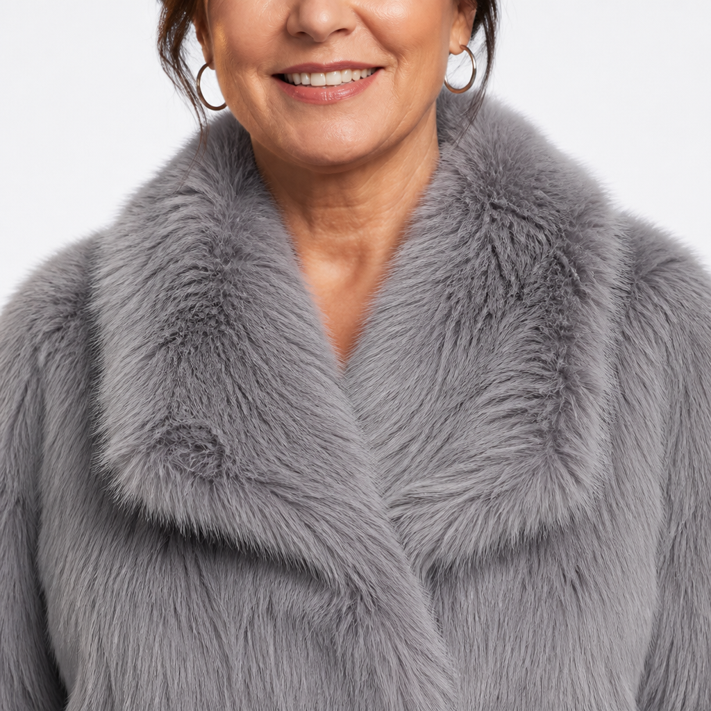 Women's Oversized Cropped Faux Fur Jacket - Gray detail